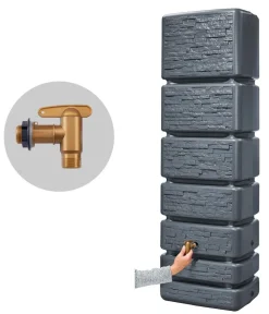 4rain Regentonnen & Zisternen > Wandtank Slim Stone Decor, 350 l, ca. B60/H184/T39 cm