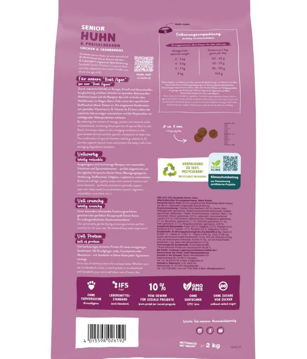 Sanabelle® Life Trockenfutter für Katzen Senior, Huhn & Preiselbeeren Outlet
