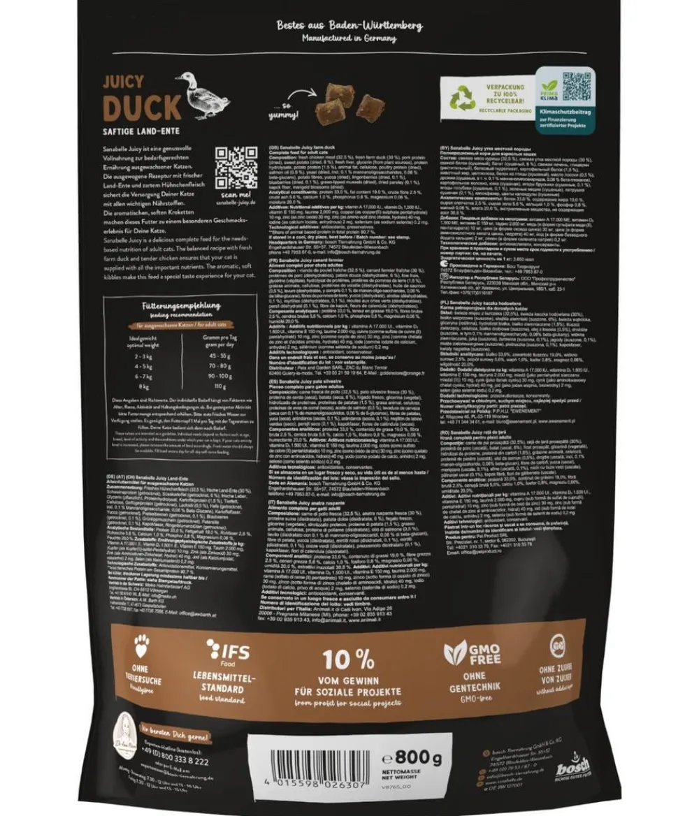 Sanabelle® Trockenfutter Katze - Trockenfutter für Katzen Adult, Juicy Land-Ente