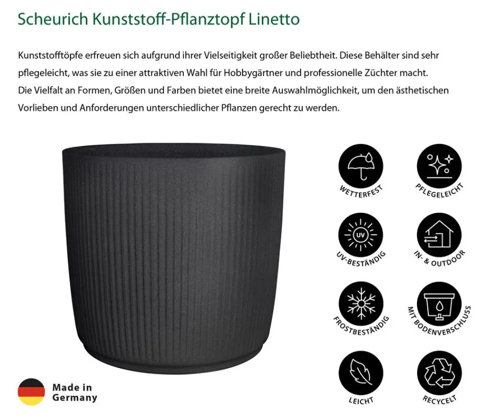Scheurich Kunststoff-Pflanztopf Linetto, rund Schwarz Sale