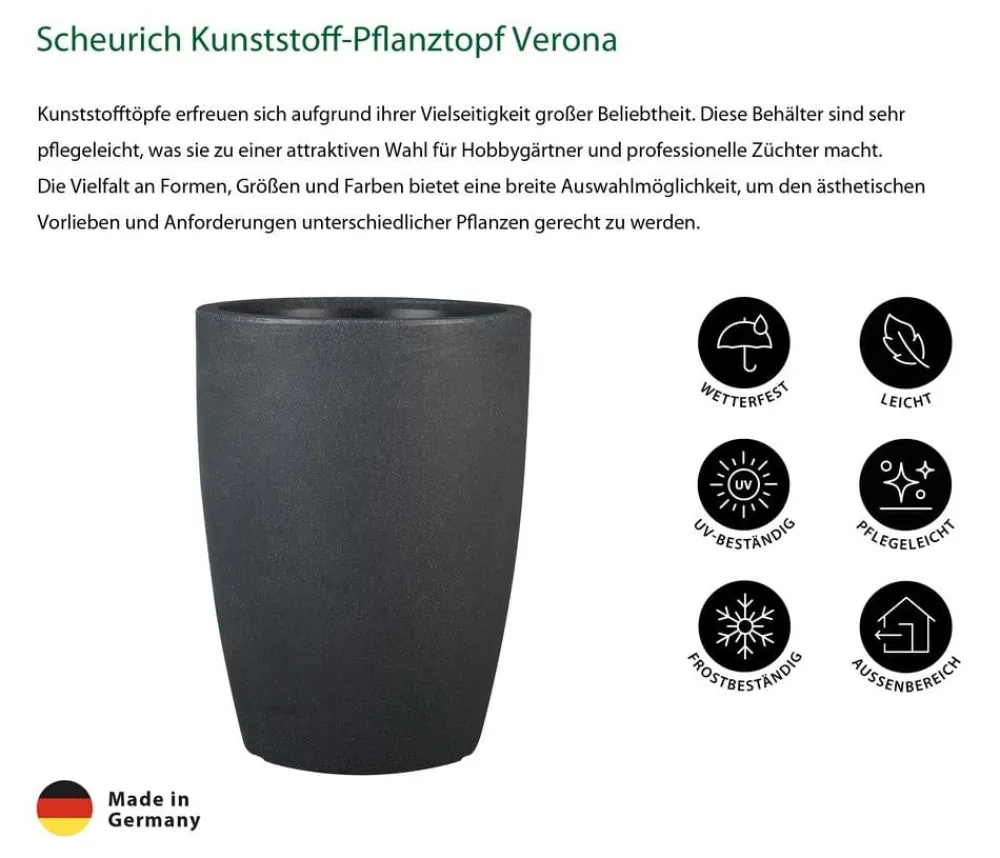 Scheurich Vasen|Blumentöpfe & Übertöpfe - Kunststoff-Pflanztopf Verona, rund, -granit Schwarz