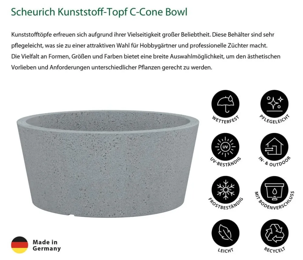Scheurich Blumentöpfe & Übertöpfe > Kunststoff-Topf C-Cone Bowl, rund, ca. Ø38,9/H17,5 cm