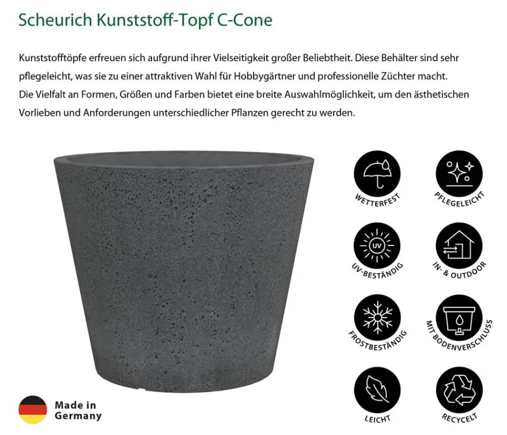 Scheurich Kunststoff-Topf C-Cone, rund Schwarz Discount