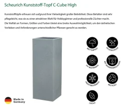 Scheurich Vasen|Blumentöpfe & Übertöpfe - Kunststoff-Topf C-Cube High, quadratisch, ca. B26/H70/T26 cm Grau
