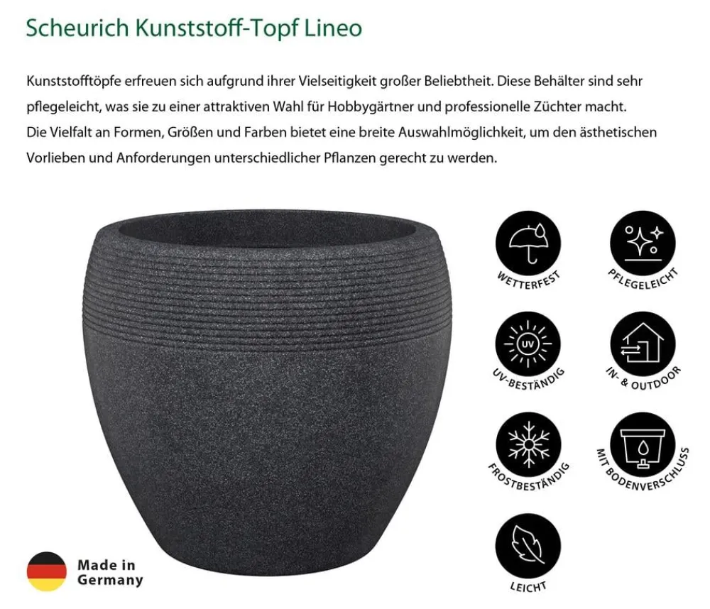 Scheurich Kunststoff-Topf Lineo, rund, -granit Schwarz Hot