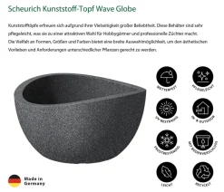 Scheurich Blumentöpfe & Übertöpfe - Kunststoff-Topf Wave Globe, rund, ca. Ø39,3/H21 cm Schwarz