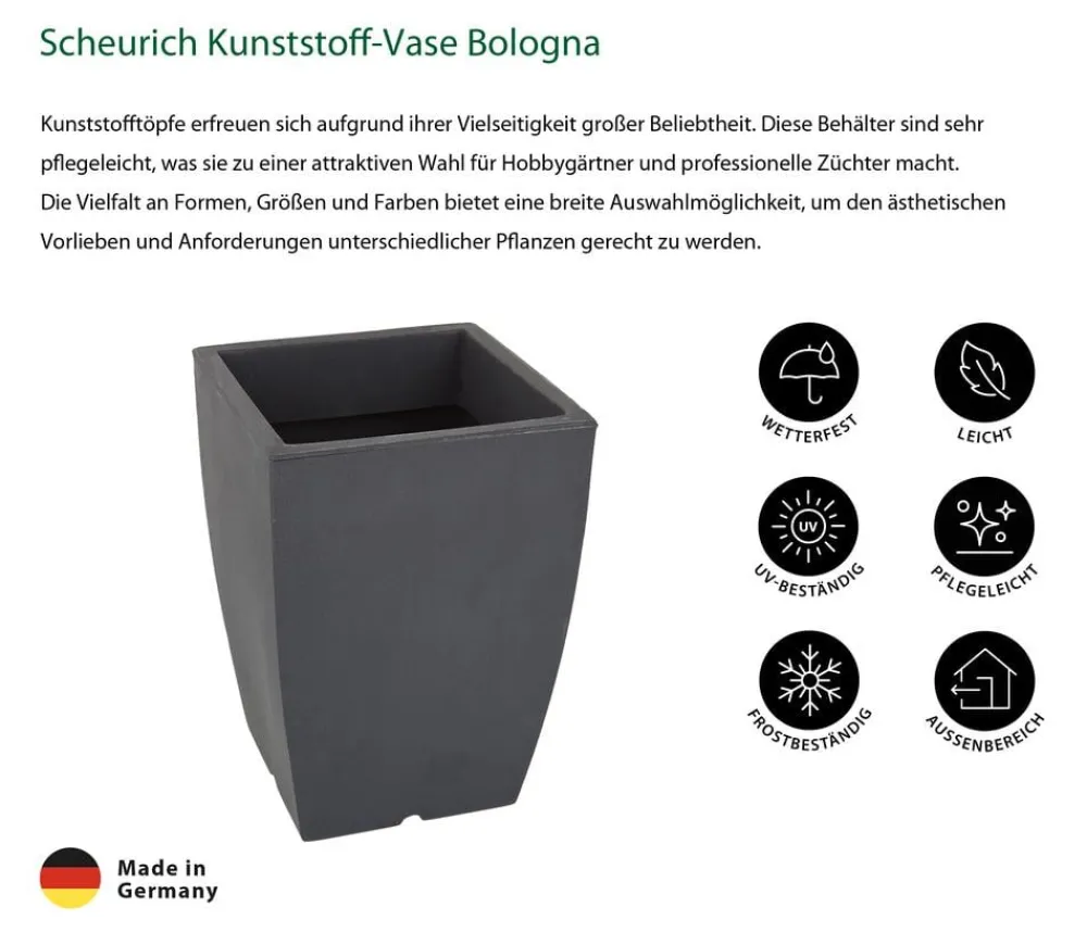 Scheurich Vasen|Blumentöpfe & Übertöpfe > Kunststoff-Vase Bologna, eckig, anthrazit