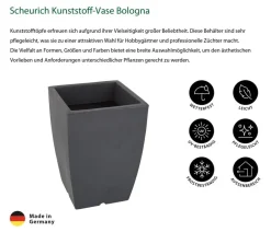 Scheurich Kunststoff-Vase Bologna, eckig, anthrazit Dunkelgrau Clearance