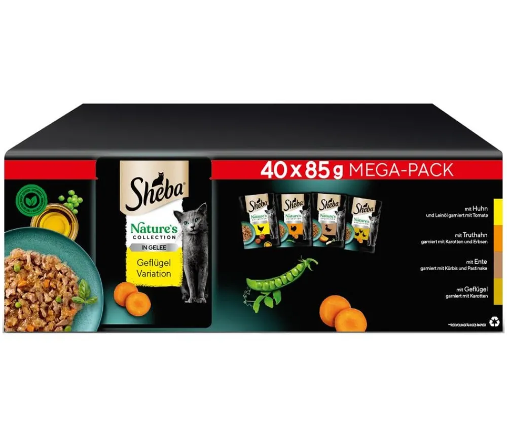 Sheba® Nassfutter Katze - Nassfutter für Katzen Nature's Collection in Gelee Multipack Adult, Geflügel Variation, 40 x 85 g