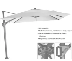 Siena Garden Sonnenschirme - Ampelschirm Sunset N+, quadratisch, ca. B300/T300 cm Creme