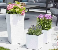 Siena Garden Blumentöpfe & Übertöpfe - Kunststoff-Topf Biron, eckig, ca. B40/H41,5/T40 cm Weiß