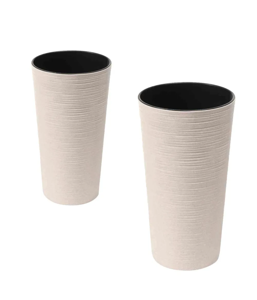 Siena Garden Kunststoff-Topf-Set ECO Locon, konisch, ca. Ø25/H46,5 & Ø30/H57 cm, 2-teilig Weiß