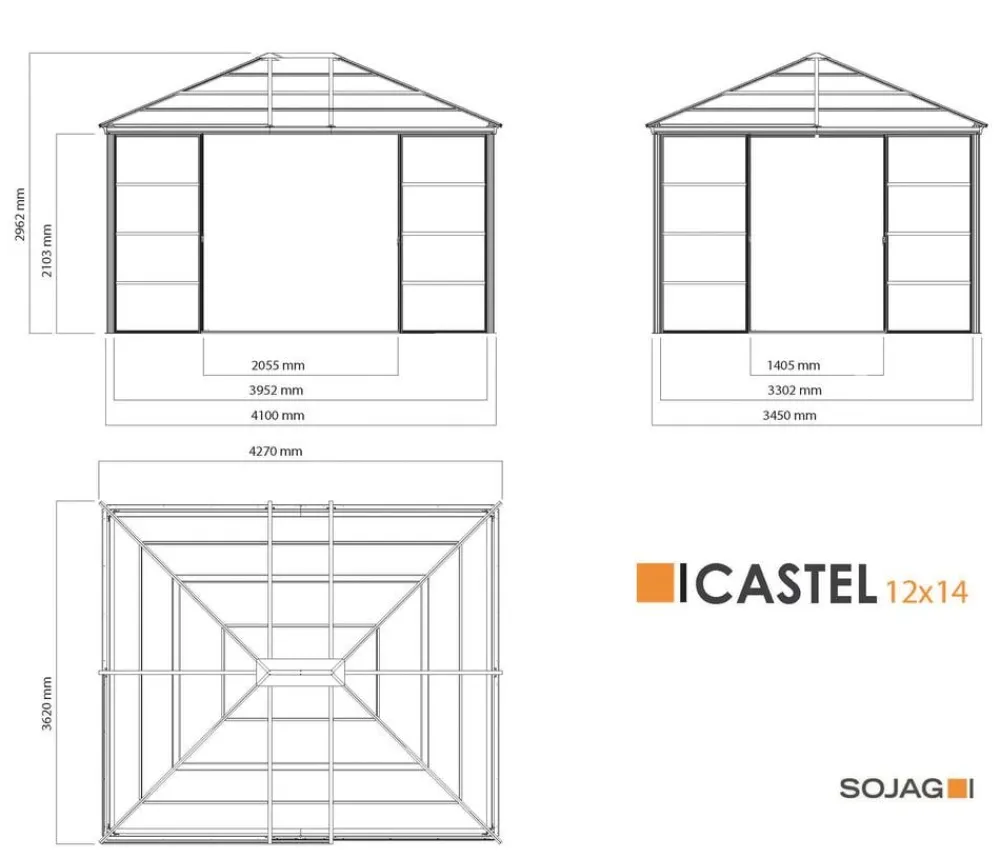 SOJAG Pavillons > Pavillon Castel 12x14, inkl. Sonnenschutz, ca. B427,08/H296,28/T362,08 cm