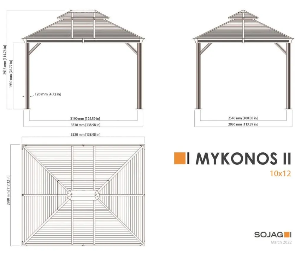 SOJAG Pavillons - Pavillon Mykonos 10x12, inkl. Moskitonetz, ca. B353/H291/T298 cm Anthrazit