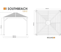 SOJAG Pavillon South Beach 12x12, ca. B363/H310/T363 cm Dunkelgrau Outlet