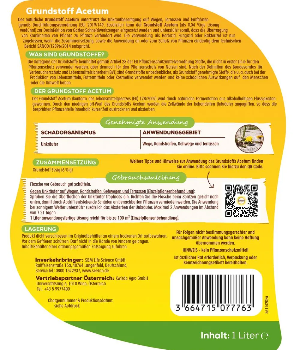 Solabiol Unkrautvernichter > ® Grundstoff Acetum Spray, flüssig, 1 l