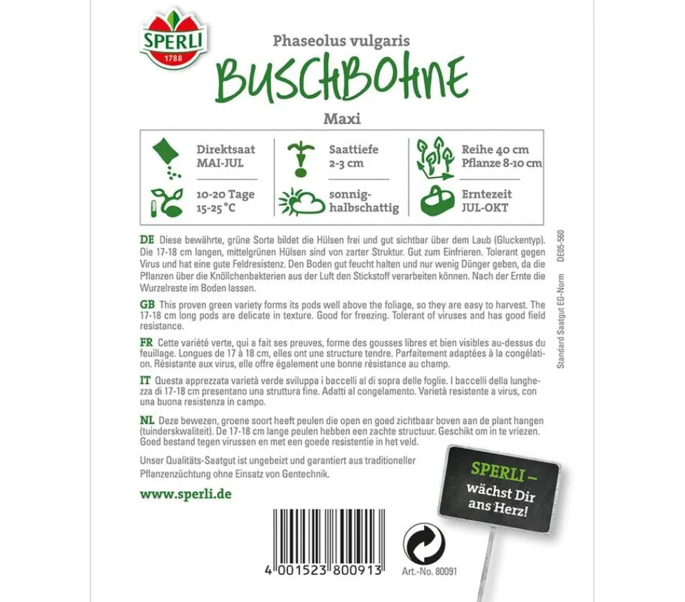 SPERLI Gemüsesamen > Samen Buschbohne 'Maxi'
