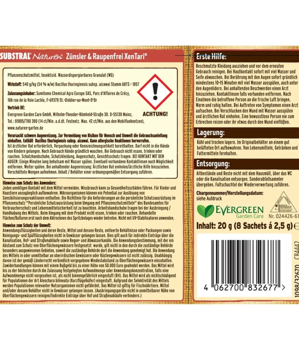 Substral® Schädlingsbekämpfungsmittel > Naturen® Bio Zünsler & Raupenfrei XenTari®, 20 g