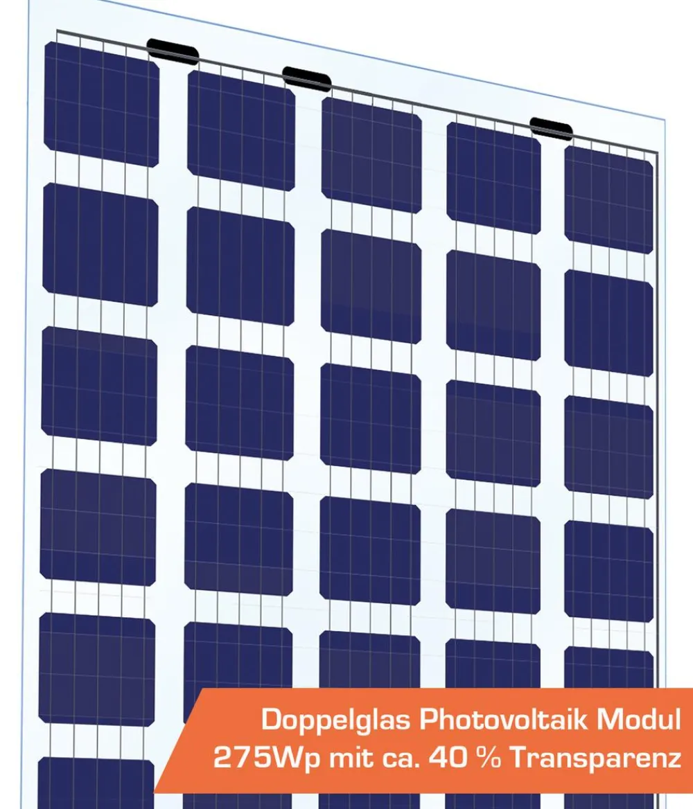 SunElements Gewächshaus Zubehör - PV-Paket 275Wp, 40 % Transparenz, Doppelglasmodule