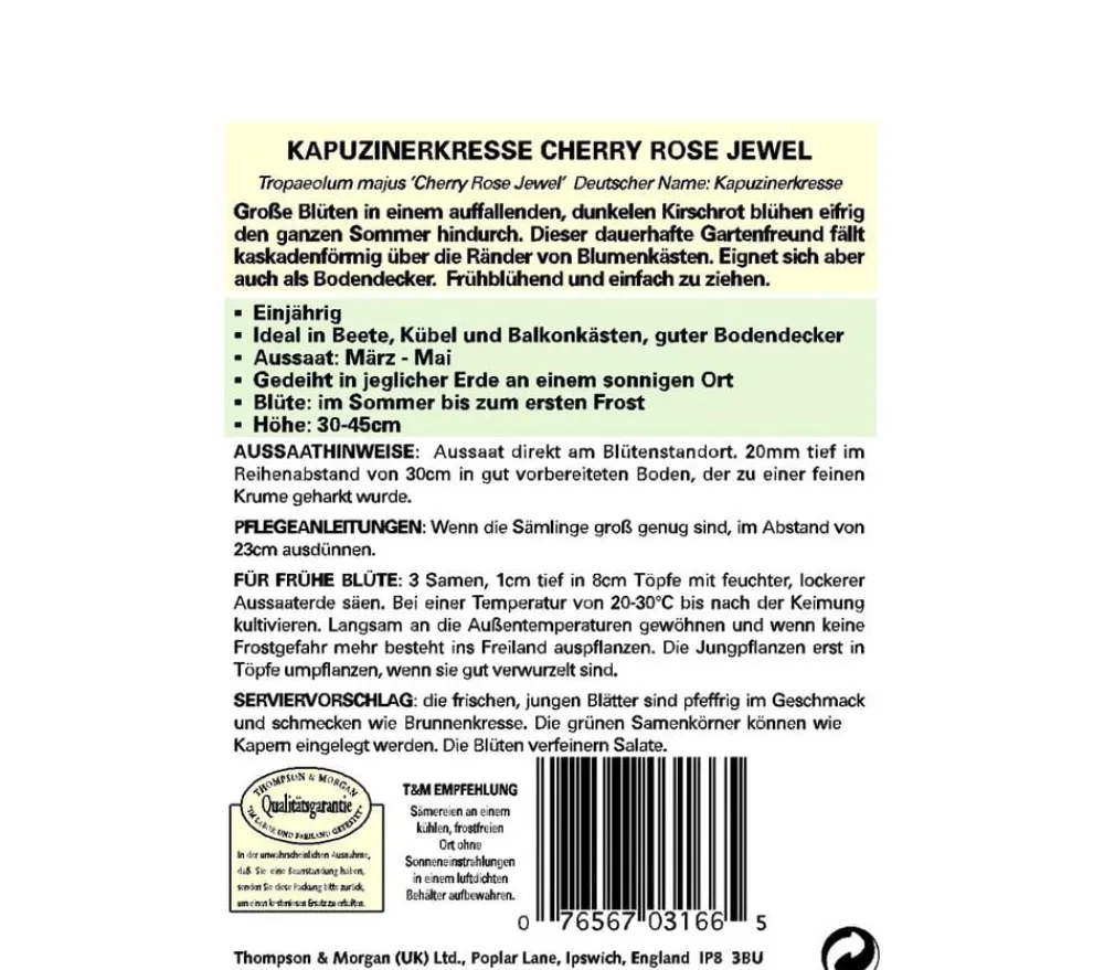Thompson & Morgan Samen Kapuzinerkresse 'Cherry Rose Jewel' Rot New