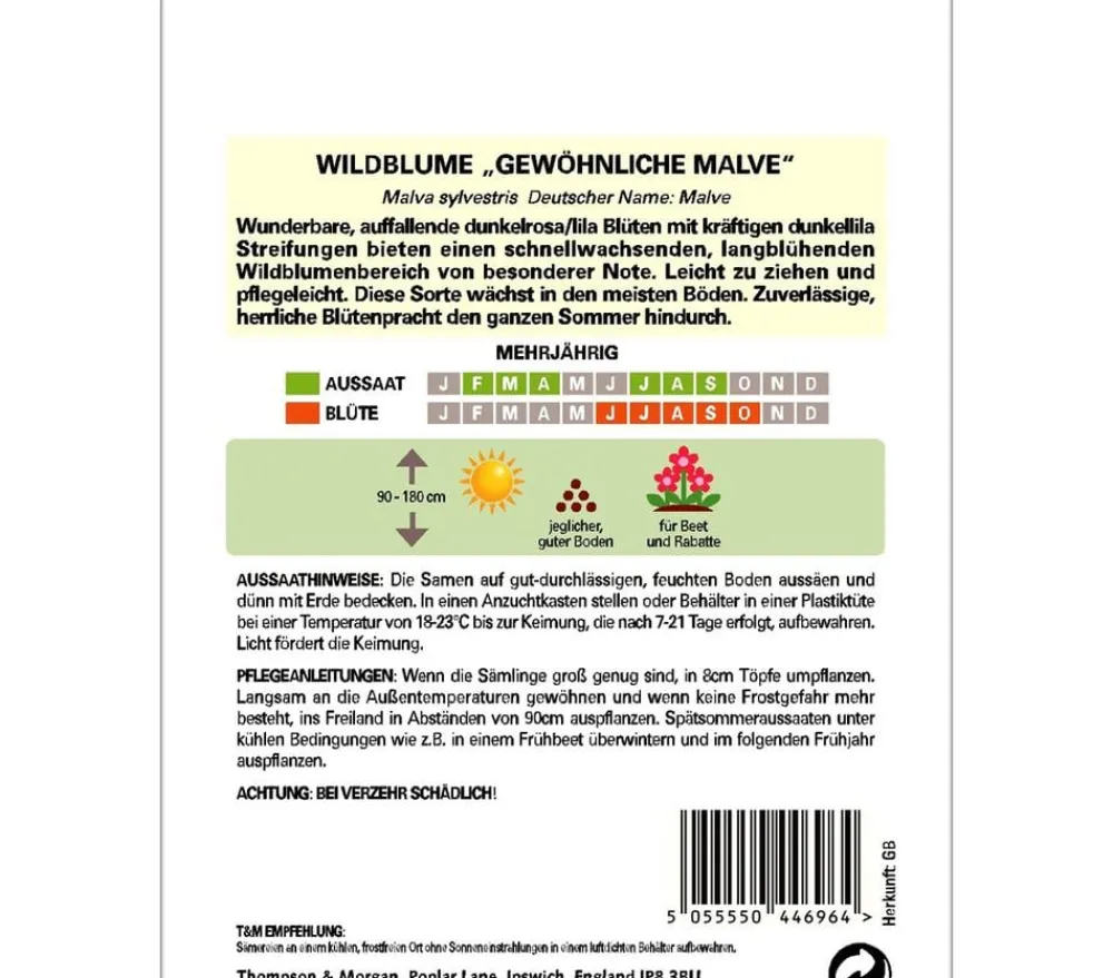 Thompson & Morgan Blumensamen > Samen Wildblume 'Gewöhnliche Malve'