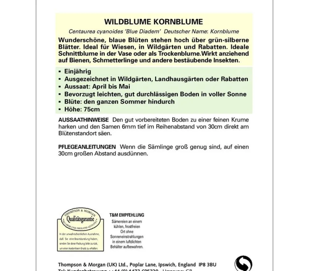 Thompson & Morgan Blumensamen - Samen Wildblume 'Blue Diadem' Blau