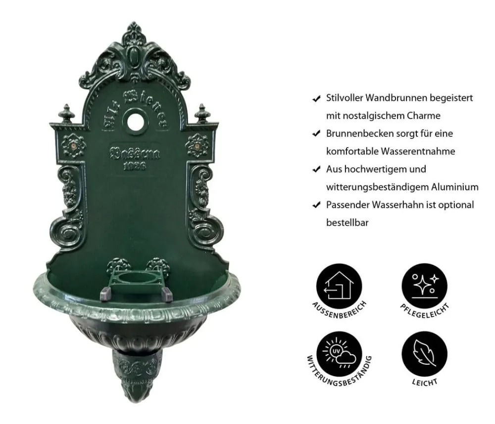 tomco Aluminium-Wandbrunnen Wiener Bassena, ohne Hahn, ca. 87 cm Dunkelgrün Best