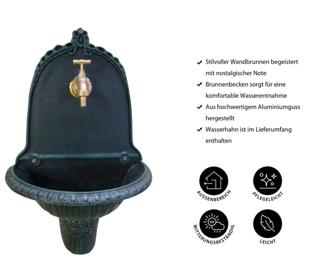 tomco Gartenbrunnen - Aluminium-Wandbrunnen Easy, ca. H61 cm