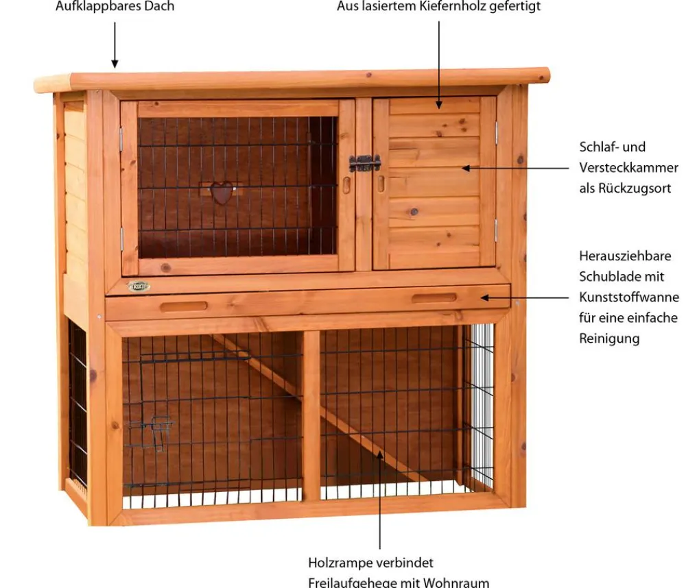 Trixie natura Kleintierstall mit Freilaufgehege, braun, ca. B104/H97/T52 cm Hellbraun Sale