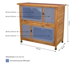 Trixie Kaninchenstall & Hasenstall - Natura Kleintierstall mit Wärmedämmung, ca. B116/H113/T65 cm Dunkelbraun