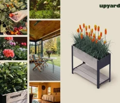 upyard Holz-Pflanzkasten ModernBox mit Ablage, ca. B78/H72/T36 cm Grau Outlet