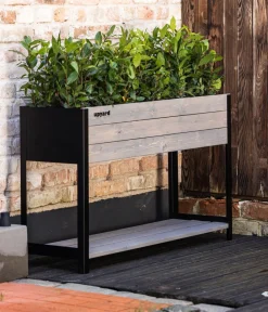 upyard Holz-Pflanzkasten ModernBox mit Ablage, ca. B78/H72/T36 cm Grau Outlet