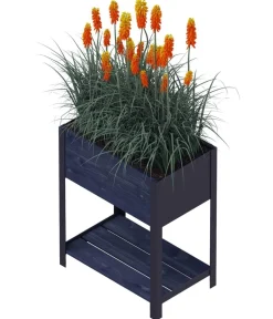 upyard Holz-Pflanzkasten ModernBox mit Ablage, ca. B58/H72/T36 cm Schwarz Clearance