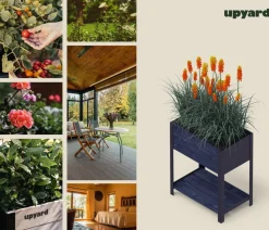 upyard Holz-Pflanzkasten ModernBox mit Ablage, ca. B58/H72/T36 cm Schwarz Clearance