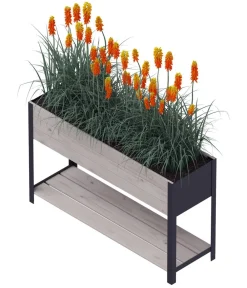 upyard Hochbeete & Frühbeete - Holz-Pflanzkasten ModernBox mit Ablage, ca. B118/H72/T36 cm Grau