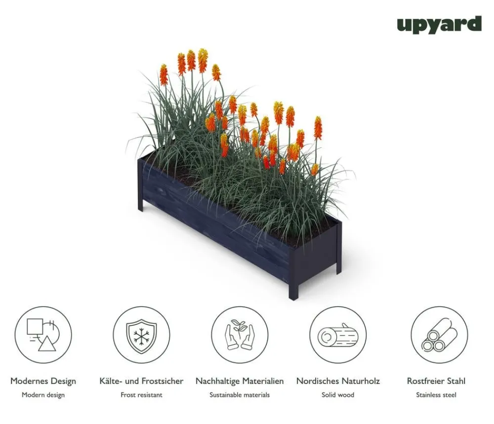 upyard Pflanzkübel & Blumenkästen|Hochbeete & Frühbeete - Holz-Pflanzkasten ModernBox, ca. B118/H32/T36 cm Schwarz