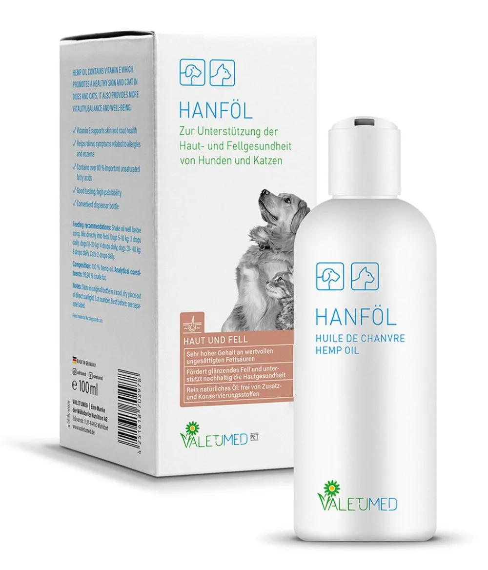 VALETUMED Nahrungsergänzung Für Tiere|Nahrungsergänzung Hund - Ergänzungsfutter für Hunde & Katzen Hanföl, 100 ml