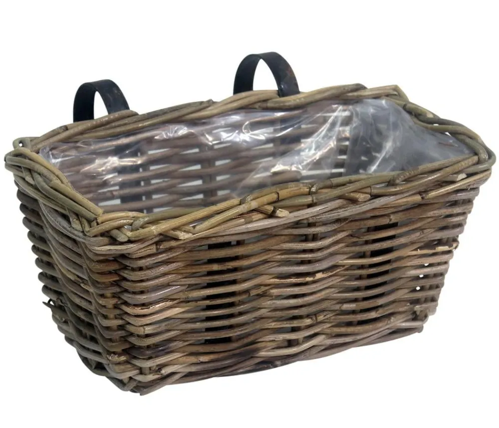 Van der Leeden Pflanzkübel & Blumenkästen - Rattan-Balkonkorb, rechteckig, Grau