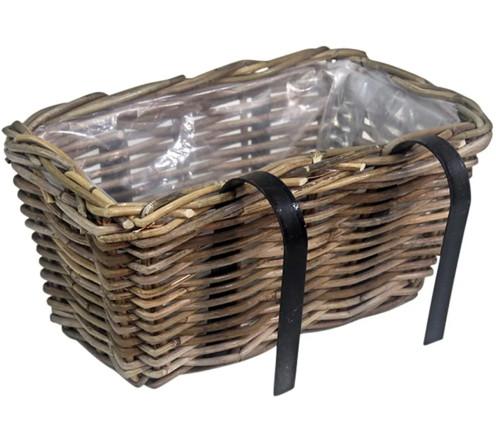 Van der Leeden Pflanzkübel & Blumenkästen - Rattan-Balkonkorb, rechteckig, Grau