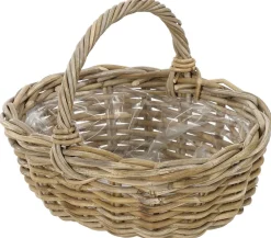 Van der Leeden Mehr Gartendekoration|Blumentöpfe & Übertöpfe > Rattan-Korb mit Henkel, oval,