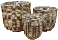 Van der Leeden Mehr Gartendekoration|Blumentöpfe & Übertöpfe > Rattan-Pflanzkorb, grau-braun