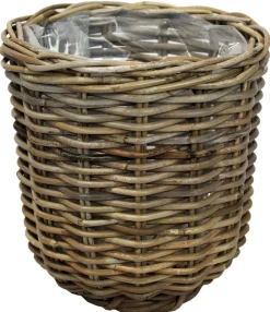 Van der Leeden Mehr Gartendekoration|Blumentöpfe & Übertöpfe - Rattan-Pflanzkorb, grau-braun