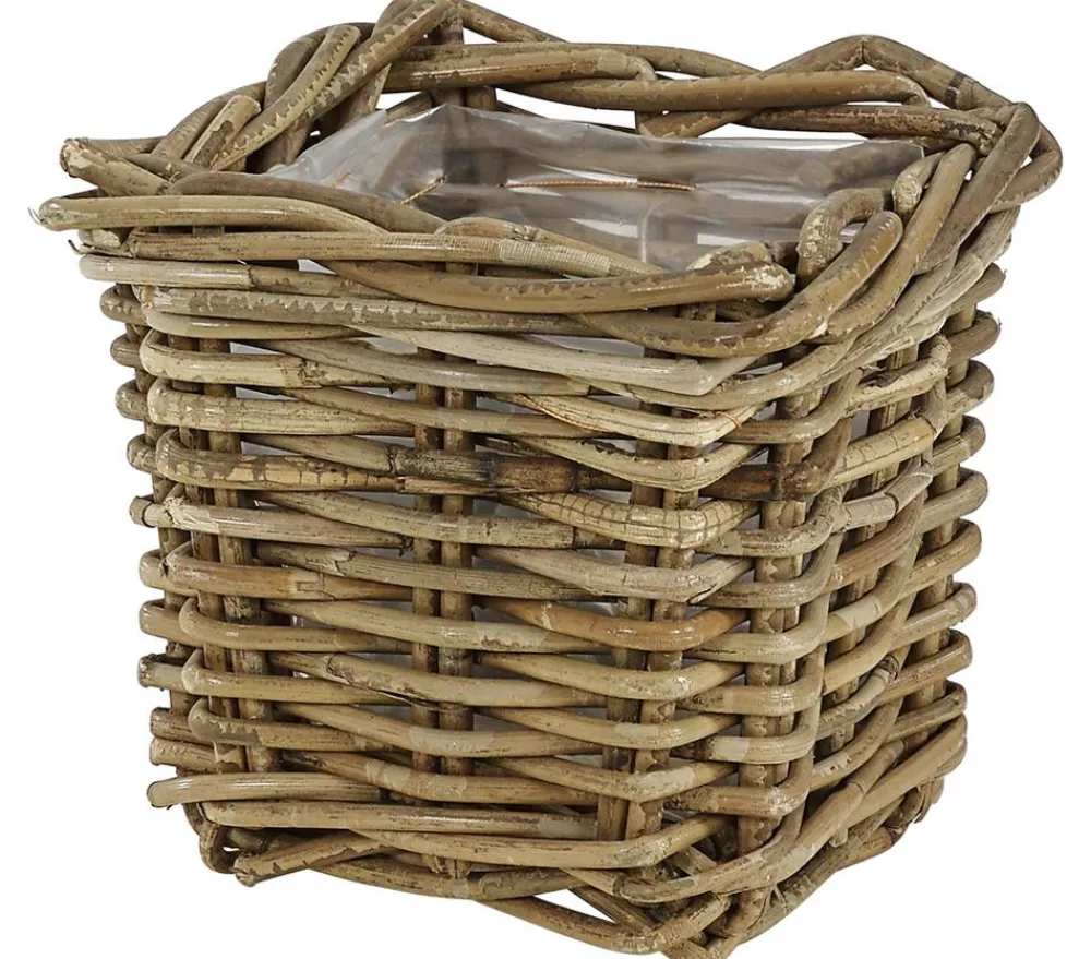 Van der Leeden Mehr Gartendekoration|Blumentöpfe & Übertöpfe > Rattan-Topf, quadratisch, grau-braun