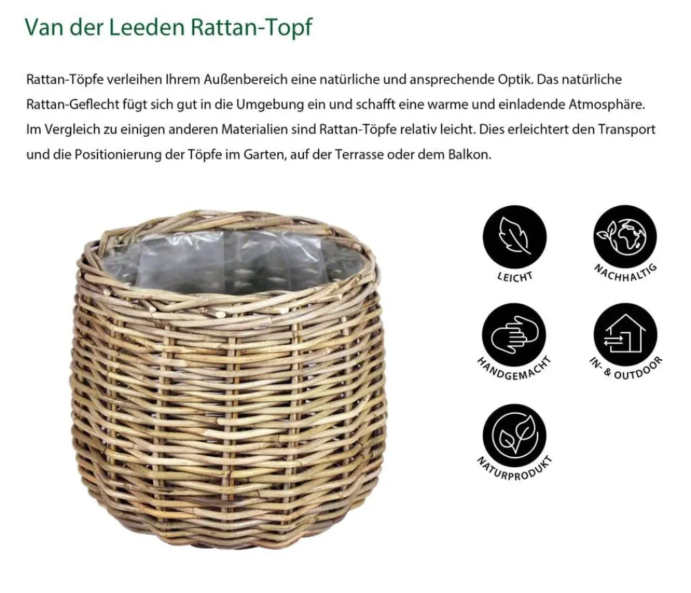 Van der Leeden Blumentöpfe & Übertöpfe > Rattan-Topf, rund,