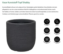 Vasar Kunststoff-Topf Shabby, rund, Dunkelgrau New