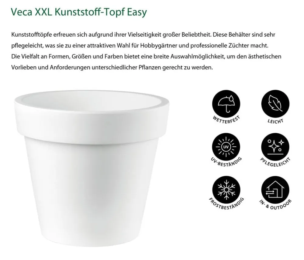VECA Blumentöpfe & Übertöpfe - XXL Kunststoff-Topf Easy, rund Weiß