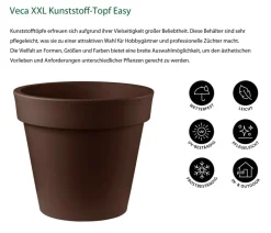 VECA Blumentöpfe & Übertöpfe - XXL Kunststoff-Topf Easy, rund Dunkelbraun