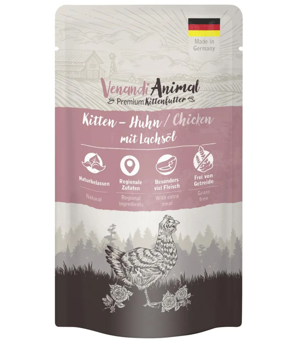 Venandi Animal Nassfutter Katze - Nassfutter für Katzen Kitten, Huhn, 125 g