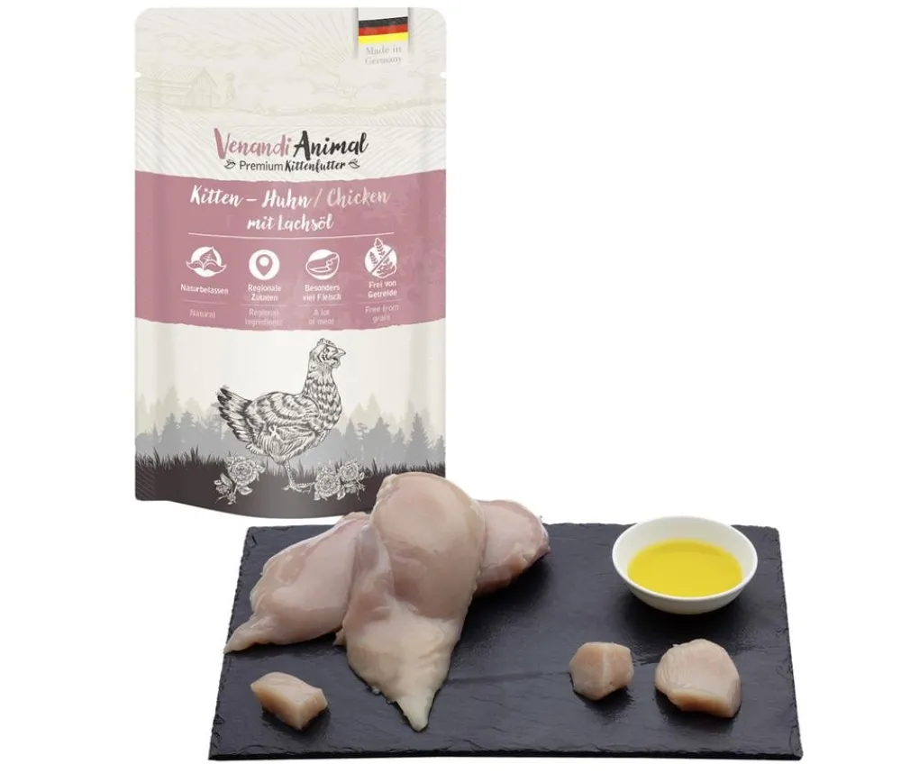 Venandi Animal Nassfutter Katze - Nassfutter für Katzen Kitten, Huhn, 125 g