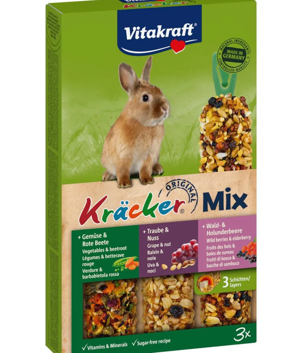 Vitakraft® Nagersnacks - Nagersnack Kräcker® Original Mix + Gemüse/Nuss/Waldbeere für Zwergkaninchen, 3er Pack